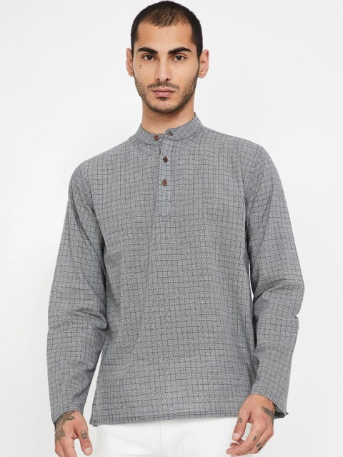 

Melange by Lifestyle Men Grey & Black Checked Straight Kurta