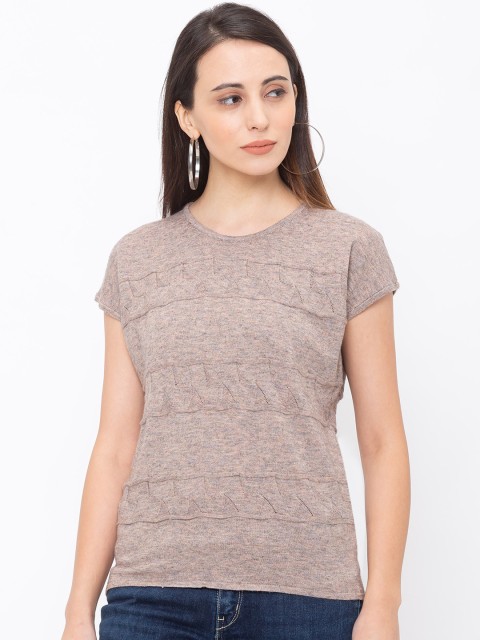 

Globus Women Brown Self Design Round Neck T-shirt