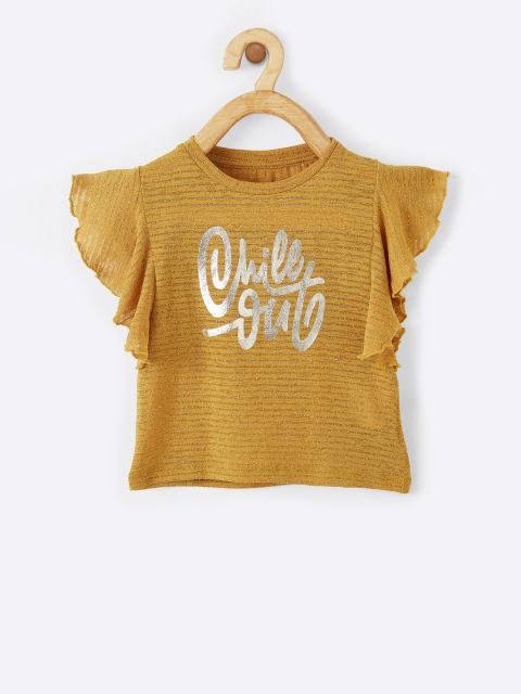 

VITAMINS Girls Yellow Printed Flutter Sleeves Top