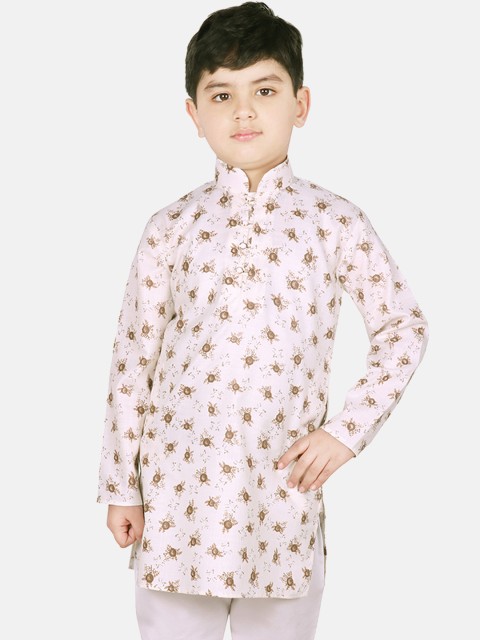 

SG YUVRAJ Boys Pink & Brown Printed Straight Kurta
