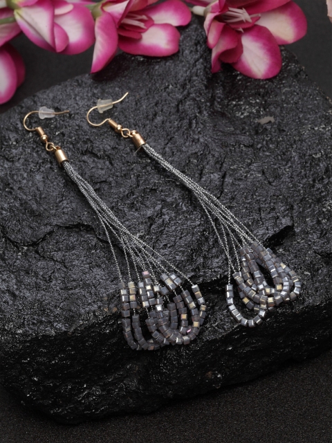 

DUGRISTYLE Grey & Silver-Toned Tourmailne Contemporary Drop Earrings