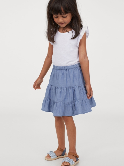 

H&M Girls Blue Solid Elasticated Flared Skirt