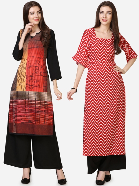 

Silk Bazar Women Pack Of 2 Red & White Printed Straight Kurtas