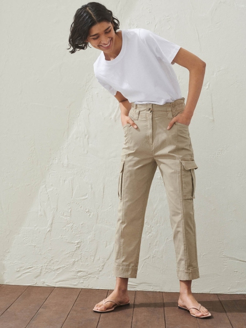 

H&M Women Khaki Green Ankle-Length Cargo Trousers