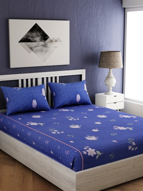 

EverHOME Blue & White Floral 210 TC Cotton 1 Queen Bedsheet with 2 Pillow Covers