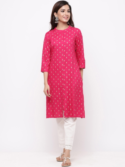 

Juniper Women Pink Foil Printed Straight Kurta
