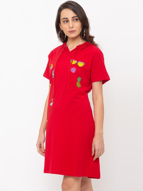 

Globus Women Red Printed T-shirt Dress With Hood