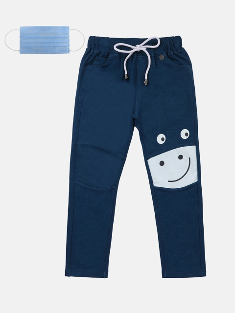 

Lil Tomatoes Boys Blue Graphic Printed Straight-Fit Track Pants