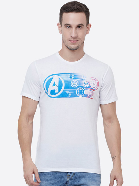 

Free Authority Men White & Blue Avengers Print Round Neck T-shirt