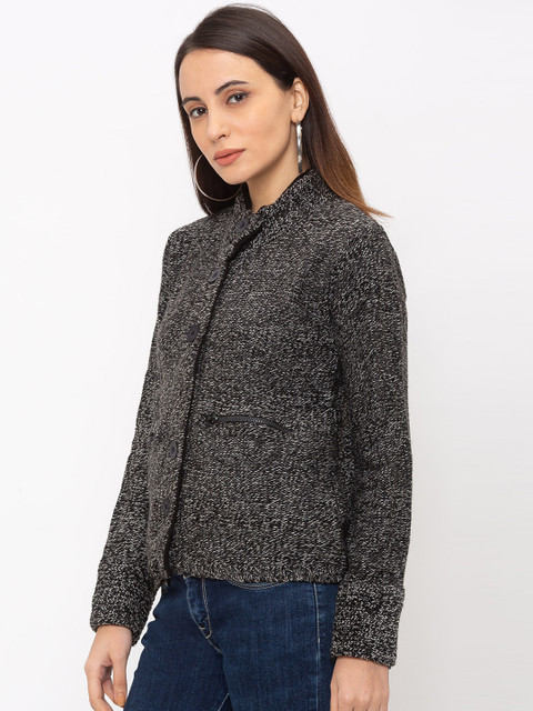

Globus Women Charcoal Grey Self Design Tailored Jacket
