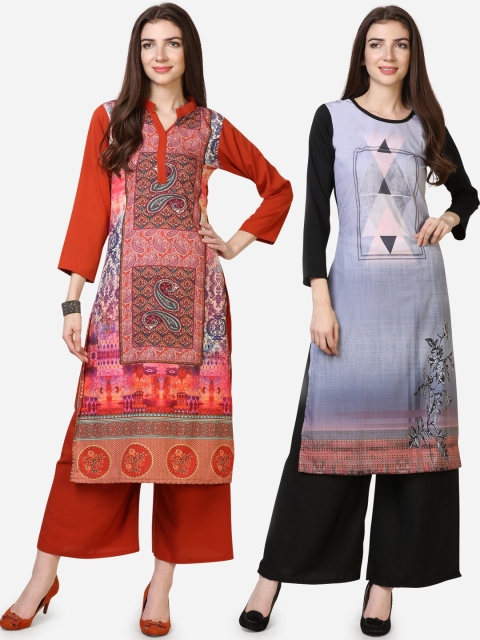 

Silk Bazar Women Pack of 2 Printed Straight Kurta, Red