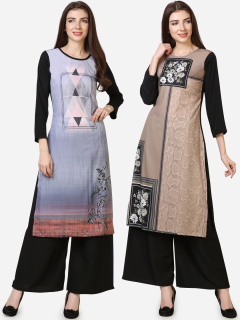 

Silk Bazar Women Pack of 2 Embroidered Straight Kurta, Grey