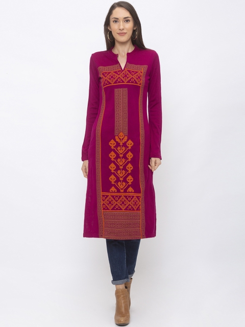 

Globus Women Magenta Embroidered Straight Winter Kurta