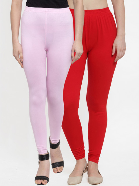 

TAG 7 Women Pack Of 2 Solid Leggings, Red