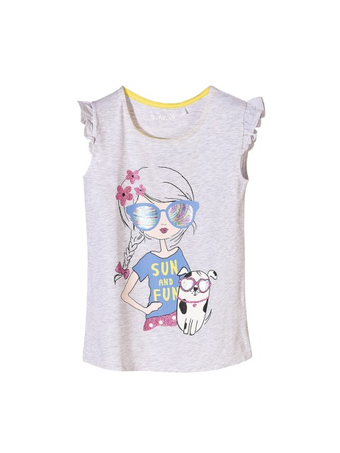 

5.10.15 Girls Grey & Blue Printed Round Neck T-shirt