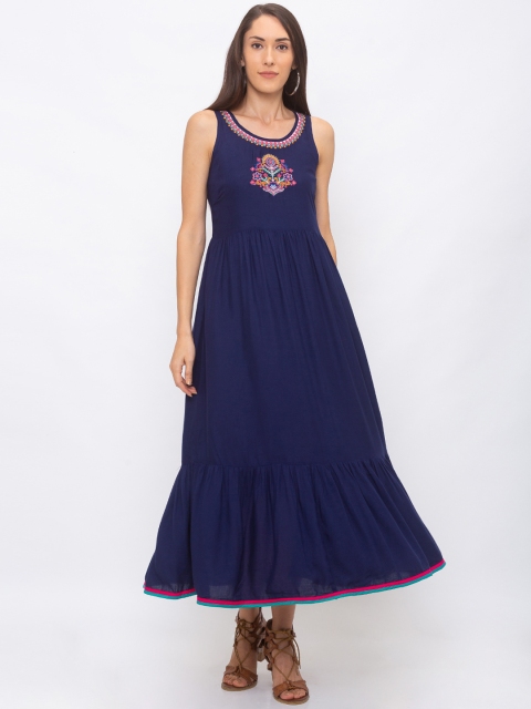 

Globus Women Navy Blue Solid Ethnic Maxi Dress