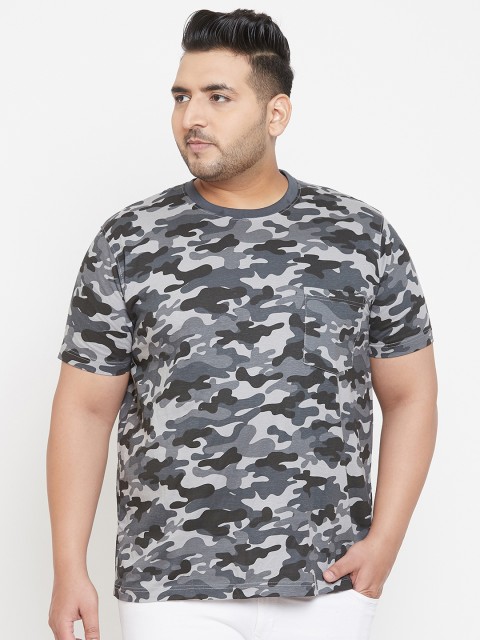 

bigbanana Plus Size Men Grey Blue Camouflage Printed Round Neck T-shirt