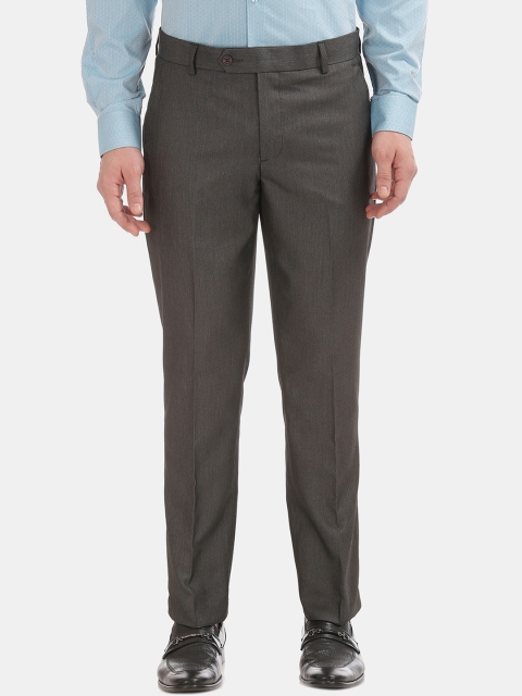 Excalibur Men Grey Slim Fit Self Design Regular Trousers