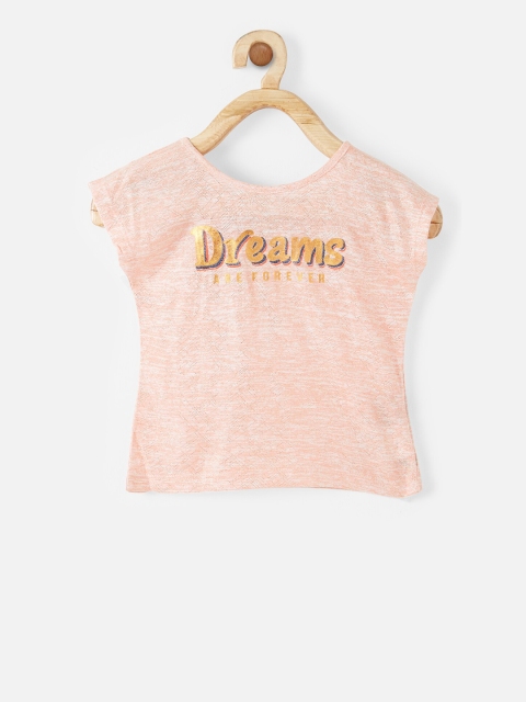

VITAMINS Girls Peach-Coloured & Gold-Coloured Printed Styled Back Top