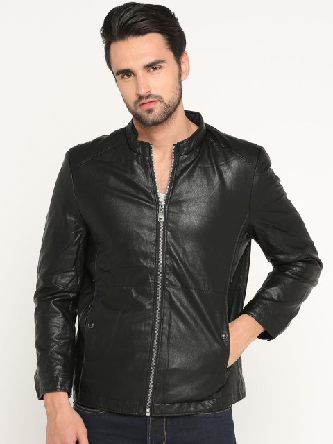 

SHOWOFF Men Black Solid Lightweight Biker Jacket