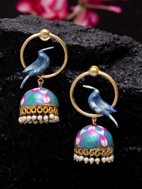 

DUGRISTYLE Blue & Gold Bird Shaped Jhumkas