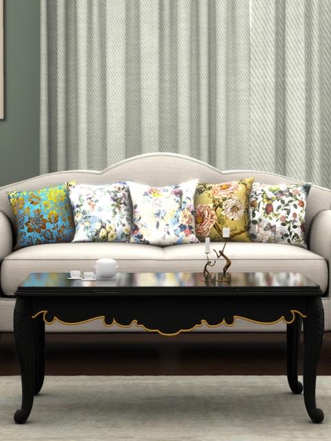 

BIANCA Multicoloured Set of 5 Floral Square Velvet Cushion Covers, Multi