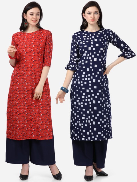 

Silk Bazar Women Pack Of 2 Printed Straight Kurtas, Red