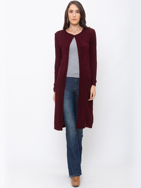 

Globus Women Maroon Solid Open Front Shrug