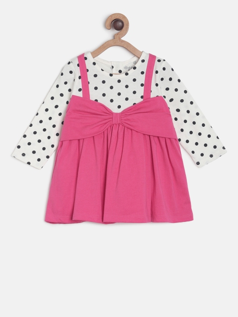 

MINI KLUB Girls Pink & White Polka Dots Printed Pinafore Dress