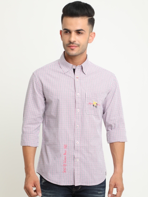 

Flyrs Club Men Pink & White Slim Fit Checked Casual Shirt