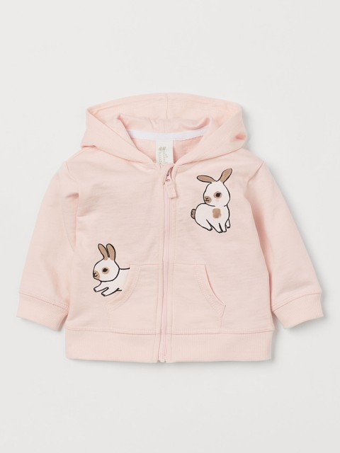

H&M Girls Pastel Pink & White Bunny Print Cotton Zip-Through Hoodie