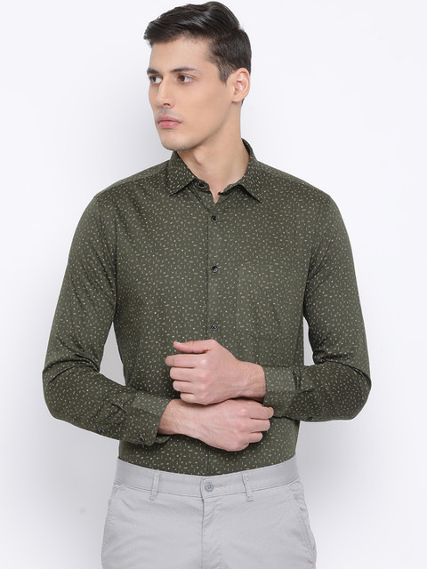 

Richlook Men Olive Green & Beige Slim Fit Micro Tribal Print Semiformal Shirt