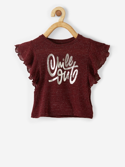 

VITAMINS Girls Maroon Printed Top