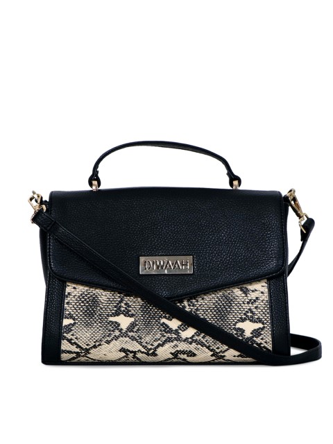 

Diwaah Navy Blue & Beige Textured Handheld Bag