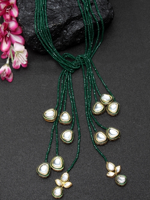 

DUGRISTYLE Gold-Plated & Green Scraf Kundan Studded Copper Necklace