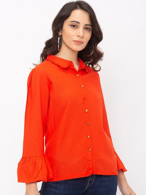 

Globus Women Coral Red Regular Fit Solid Casual Shirt