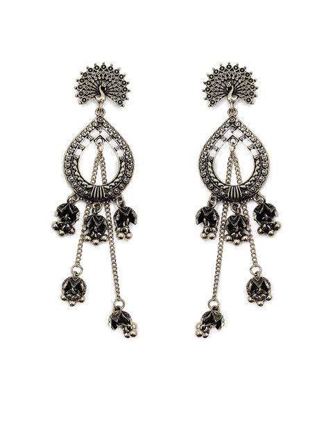 

Sia Art Jewellery Silver Teardrop Shaped Oxidised Jhumkas