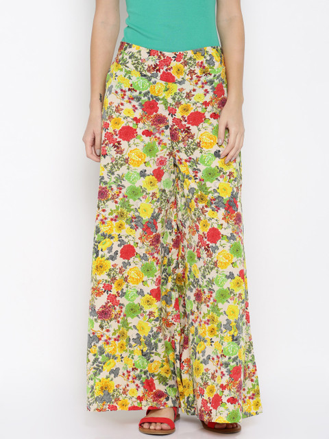 

Desi Weavess Women Multicoloured Floral Print Flared Palazzos, Multi