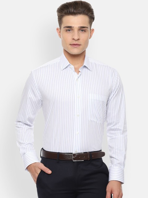 

Luxure by Louis Philippe Men White & Blue Regular Fit Striped Casual Shirt