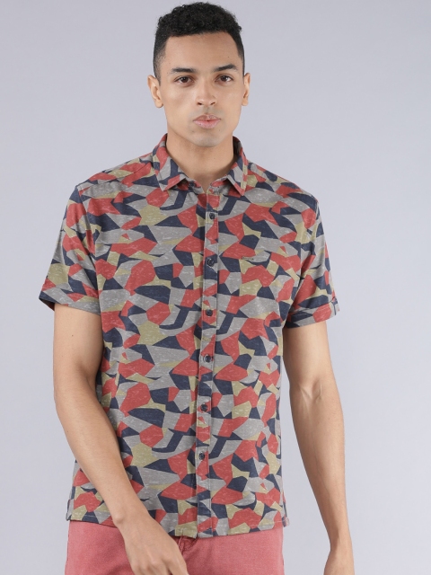 

Ecko Unltd Men Grey & Red Printed Slim Fit Casual Shirt