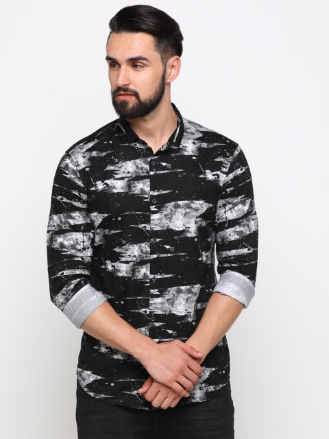 

WITH Men Black & Grey Slim Fit Printed Casual Shirt
