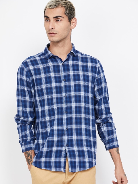 

Bossini Men Navy Blue & White Regular Fit Checked Casual Shirt