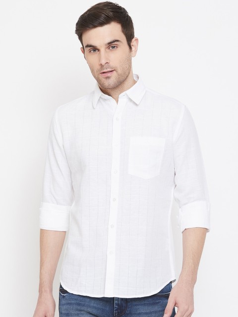 

Crimsoune Club Men White Standard Slim Fit Solid Linen Casual Shirt