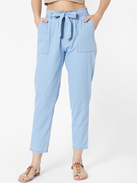 

Kraus Jeans Women Blue Loose Fit Solid Peg Denim Trousers