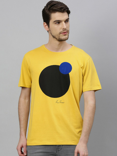 

RARE RABBIT Men Mustard Printed Round Neck T-shirt