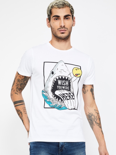 

Smiley World Men White Printed Round Neck T-shirt