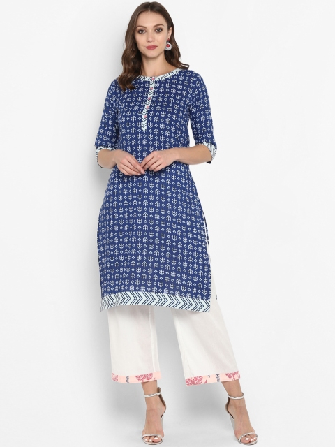 

Aprique FAB Women Blue Printed Straight Kurta