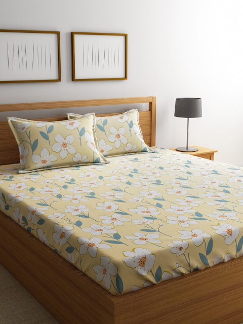 

RAGO Yellow Floral 210 TC Cotton 1 Queen Bedsheet with 2 Pillow Covers