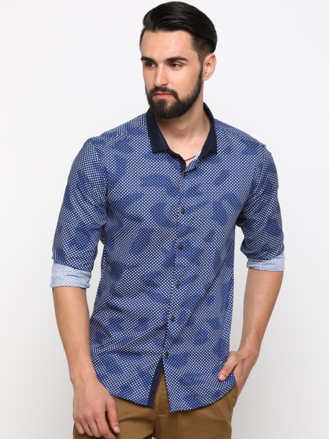 

WITH Men Navy Blue Slim Fit Printed Casual Shirt