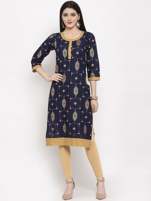 

Clora Creation Women Navy Blue Printed Straight Kurta